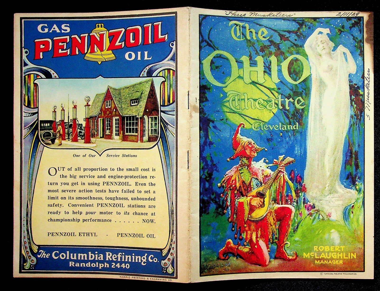 The Ohio Theatre Cleveland Ohio 2/11/1929 Program The 3 Musketeers Ziegfeld
