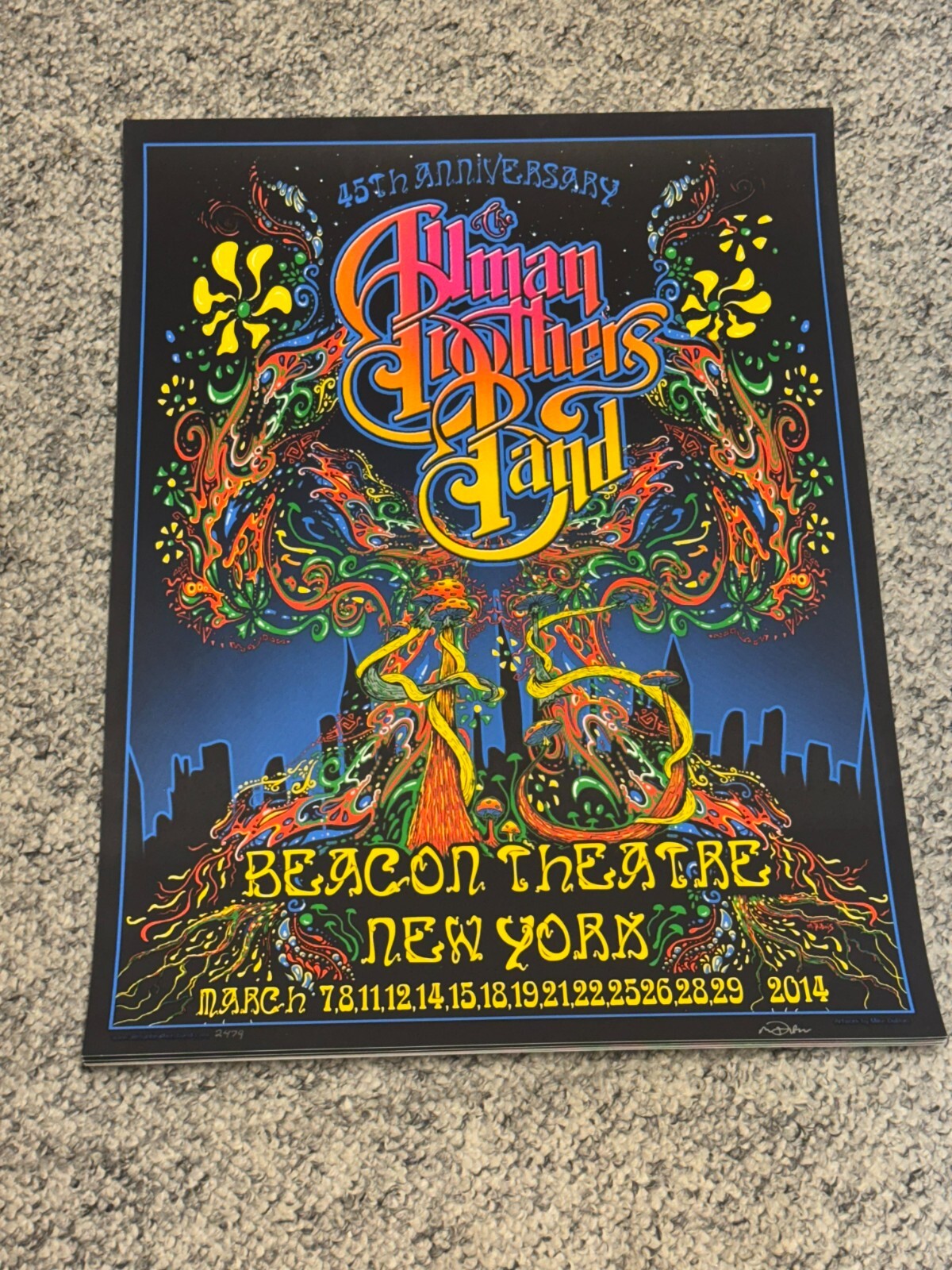 Allman Brothers, 45th Aniv poster, Beacon Theatre, 2014, hand signed, numbered