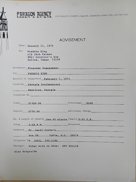 Archive of Freddie King Ephemera and Correspondence from Paragon Agency 1973