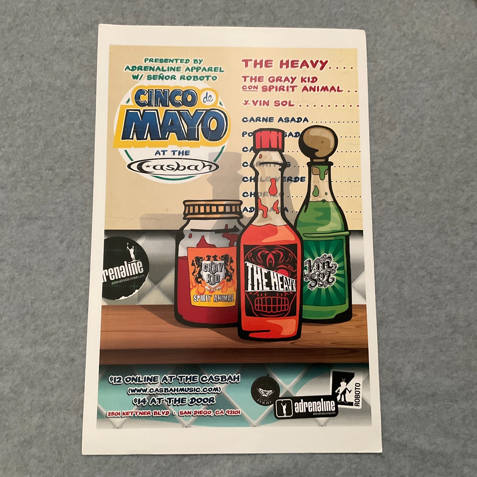 Cinco de Mayo Concert Poster at Casbah San Diego CA by Adrenaline Apparel 11 x17