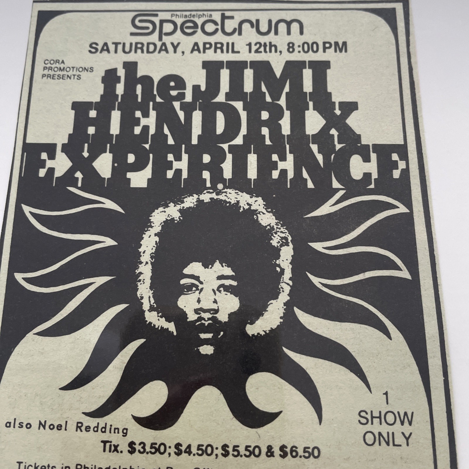 1969 JIMI HENDRIX EXPERIENCE, Spectrum Arena Philadelphia, Concert Ad