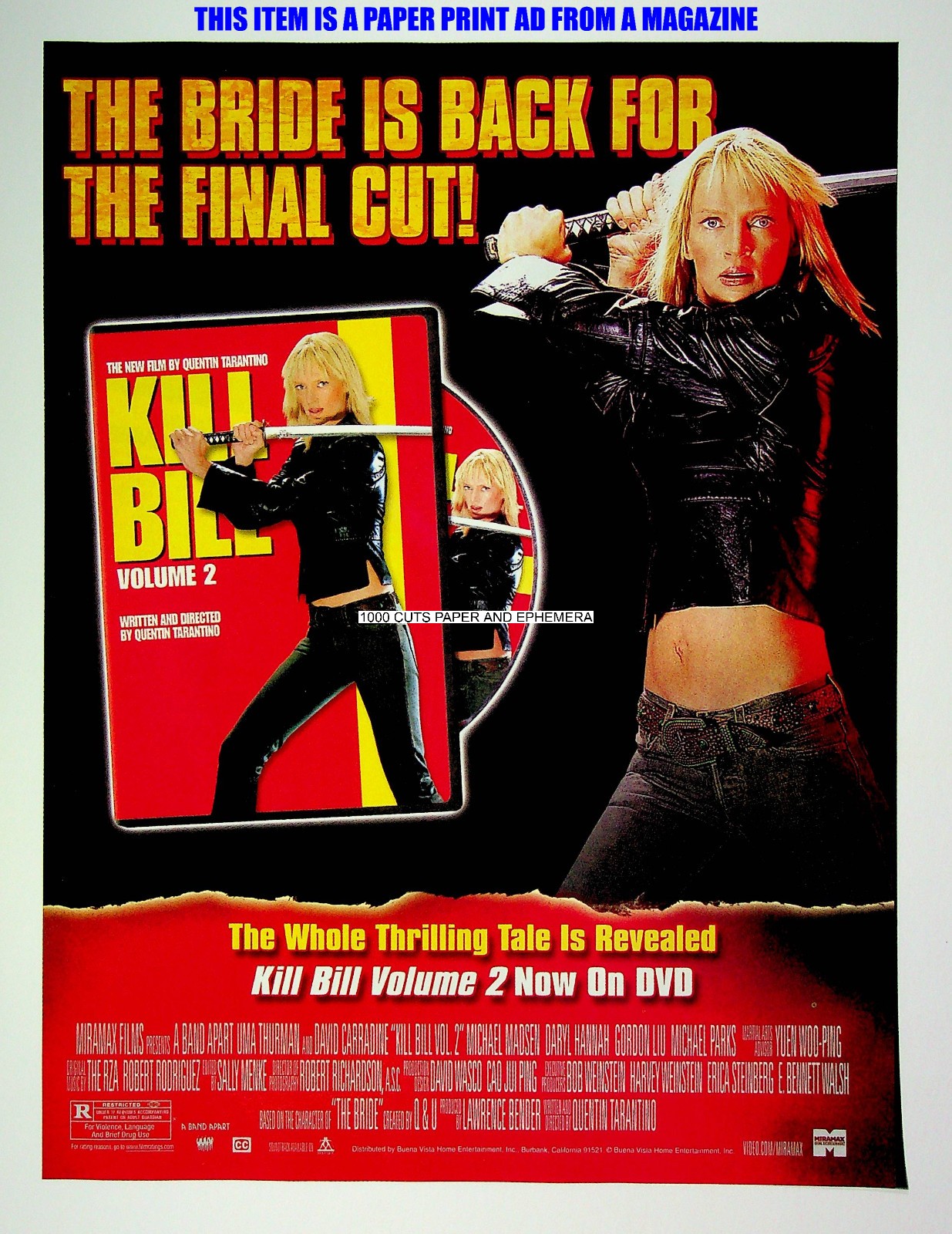 Kill Bill Vol 2 Miramax Films DVD 2004 Trade Print Magazine Ad Poster ADVERT