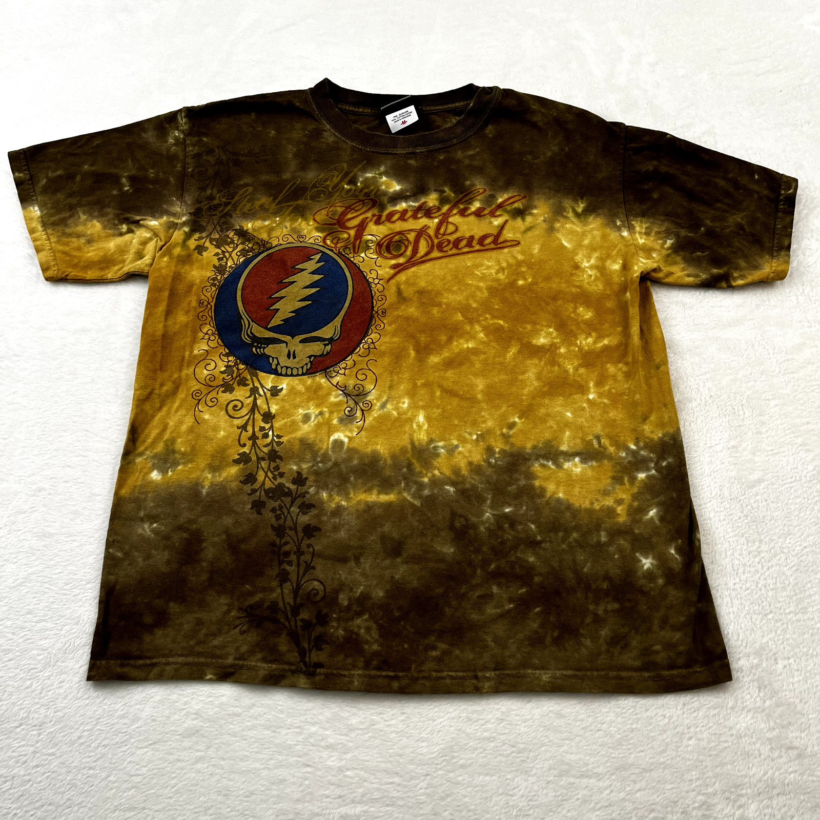 Grateful Dead Mens Shirt Medium 2006 Liquid Blue Tie Dye Brown Yellow Gold