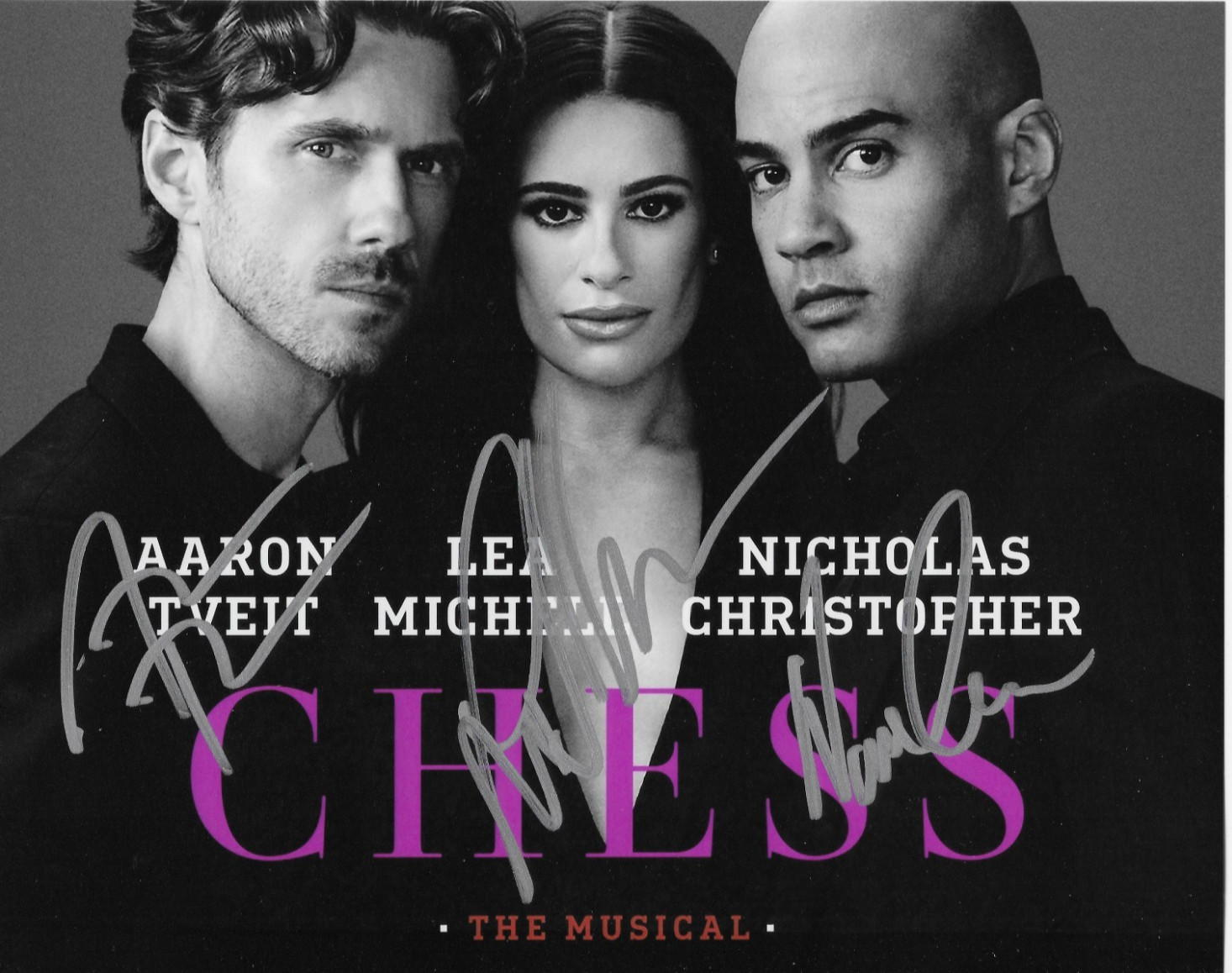Lea Michele,Nicholas Christopher,Aaron Tveit Signed Chess Broadway 8×10 Photo 4