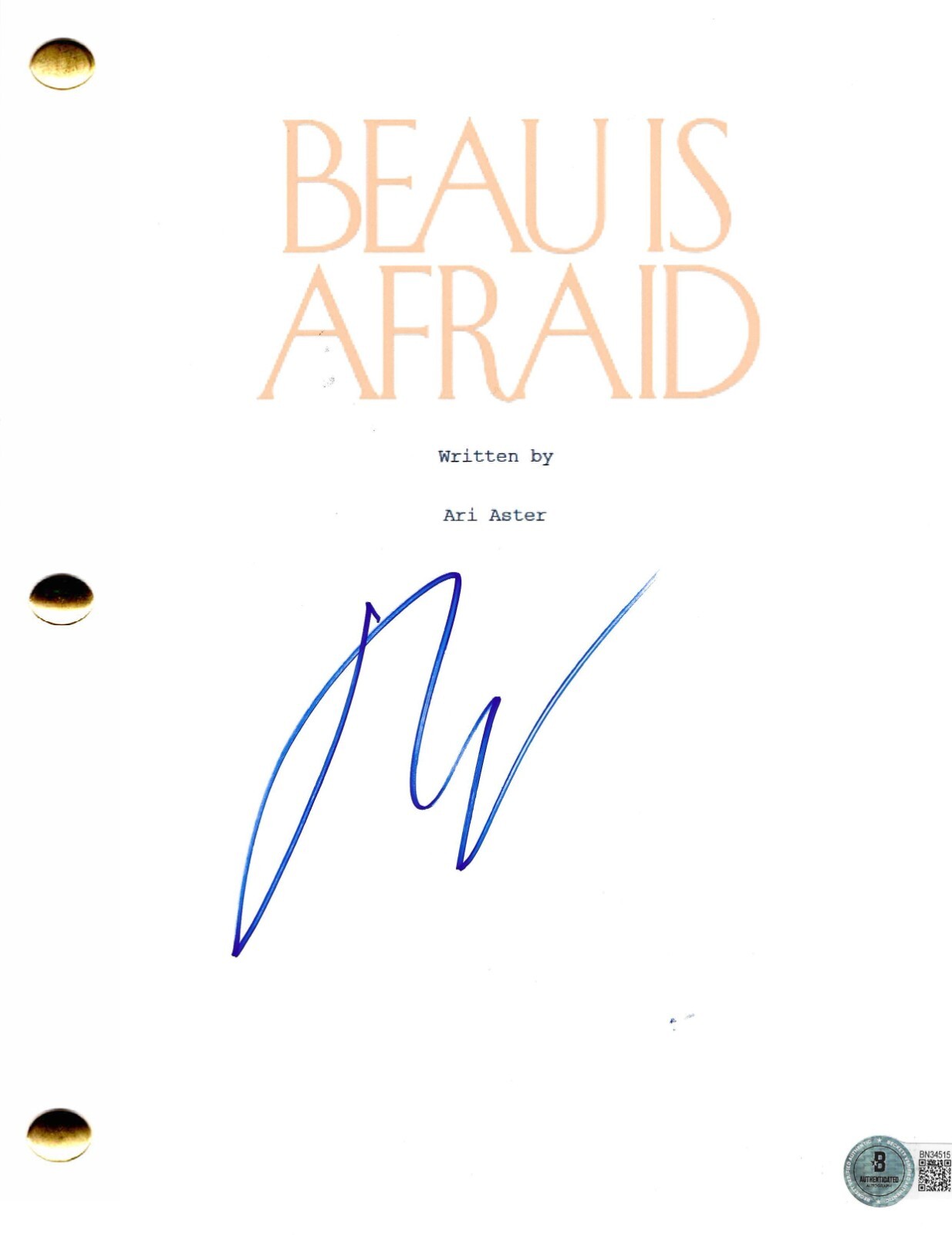Ari Aster Signed Beau is Afraid Full Script Authentic Autograph Beckett