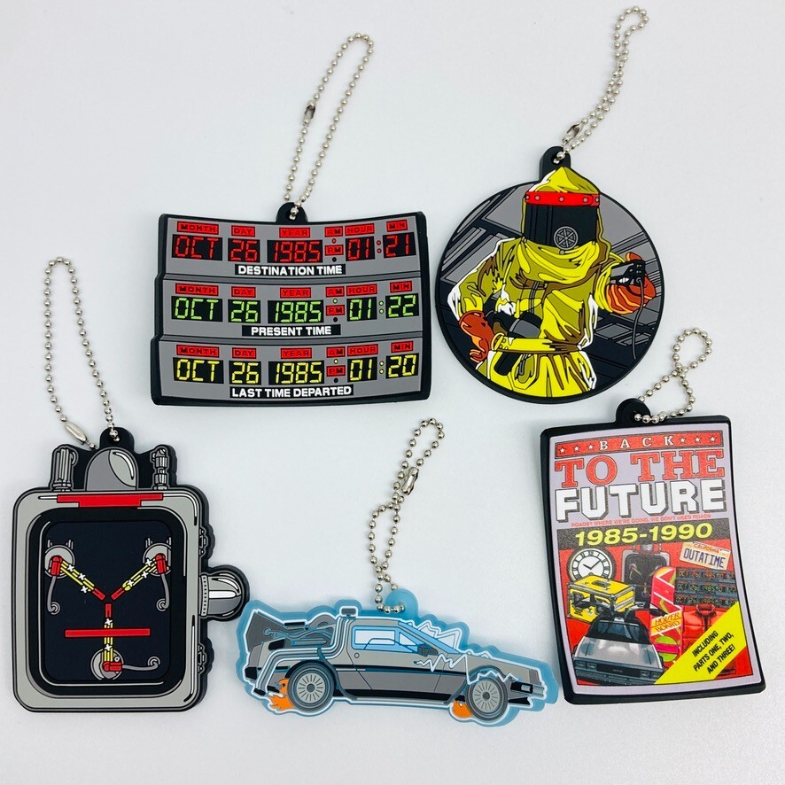 BACK TO THE FUTURE Rubber Mascot 5 Keychain Set Takara Delorean Marty Flux Capac