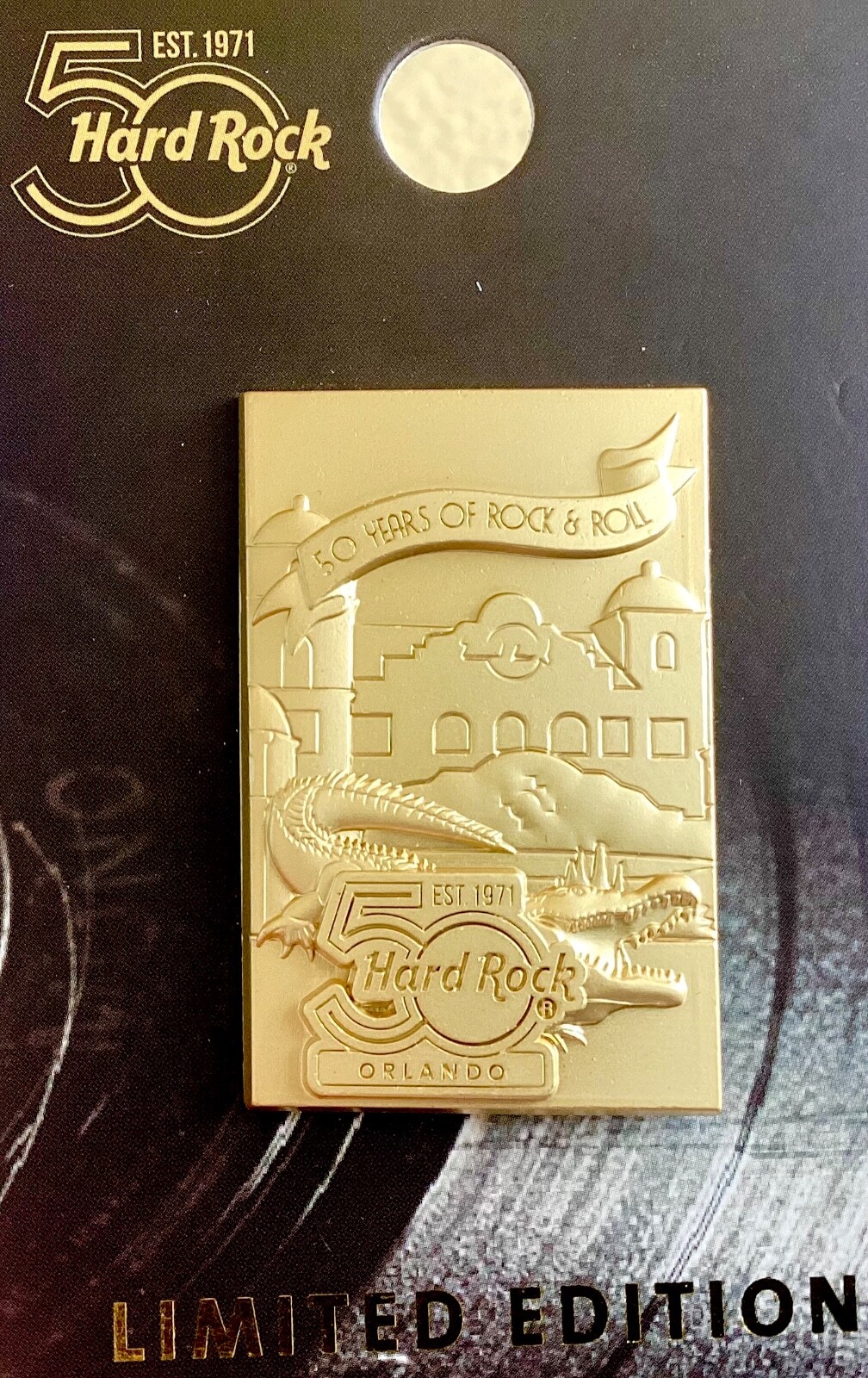 2022 HARD ROCK HOTEL ORLANDO 3D 50TH ANNIVERSARY GUITAR PUZZLE ALLIGATOR PIN