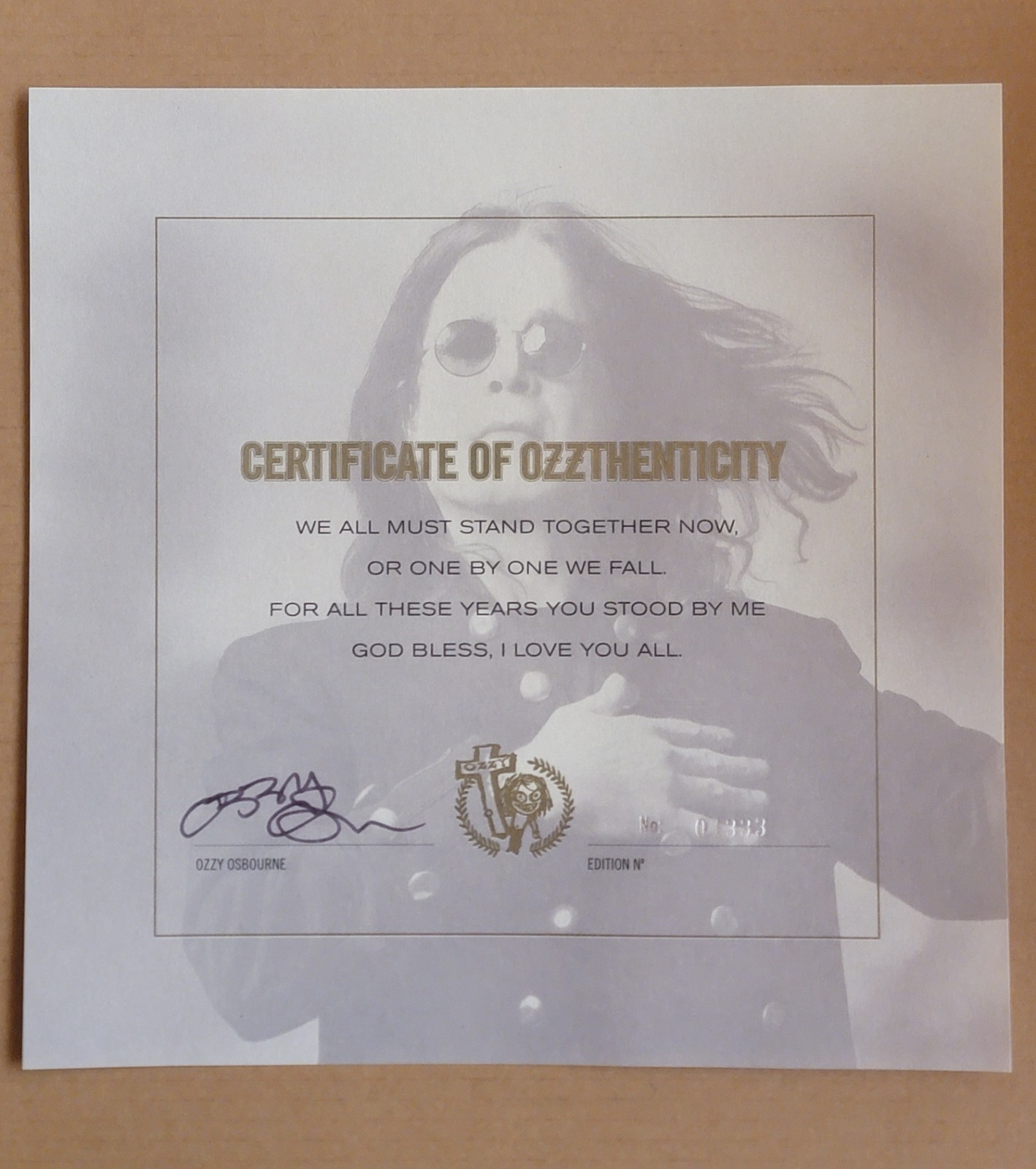 Ozzy Osbourne Signed Certificate 1333 – From See You On The Other Side 2019 Box