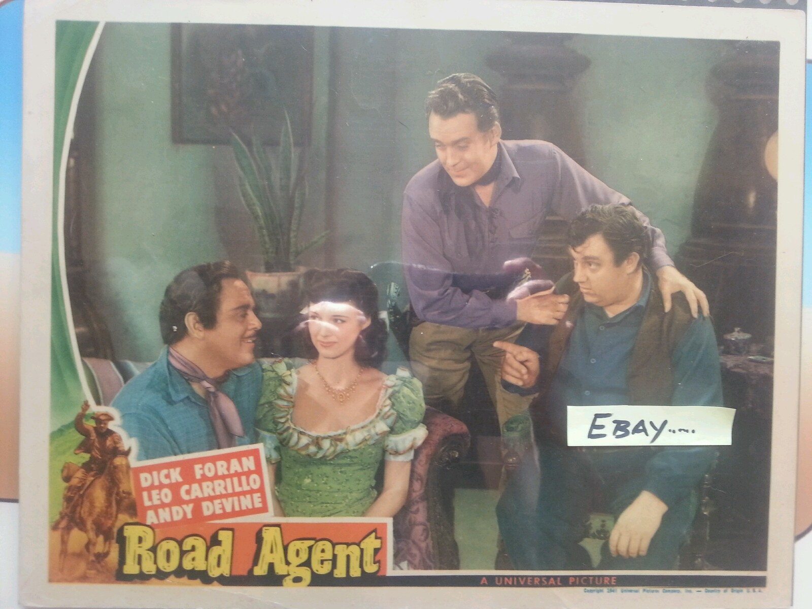 Lobby Movie Card Leo Carrillo Old Western Road Agent Andy Devine Dick Foran