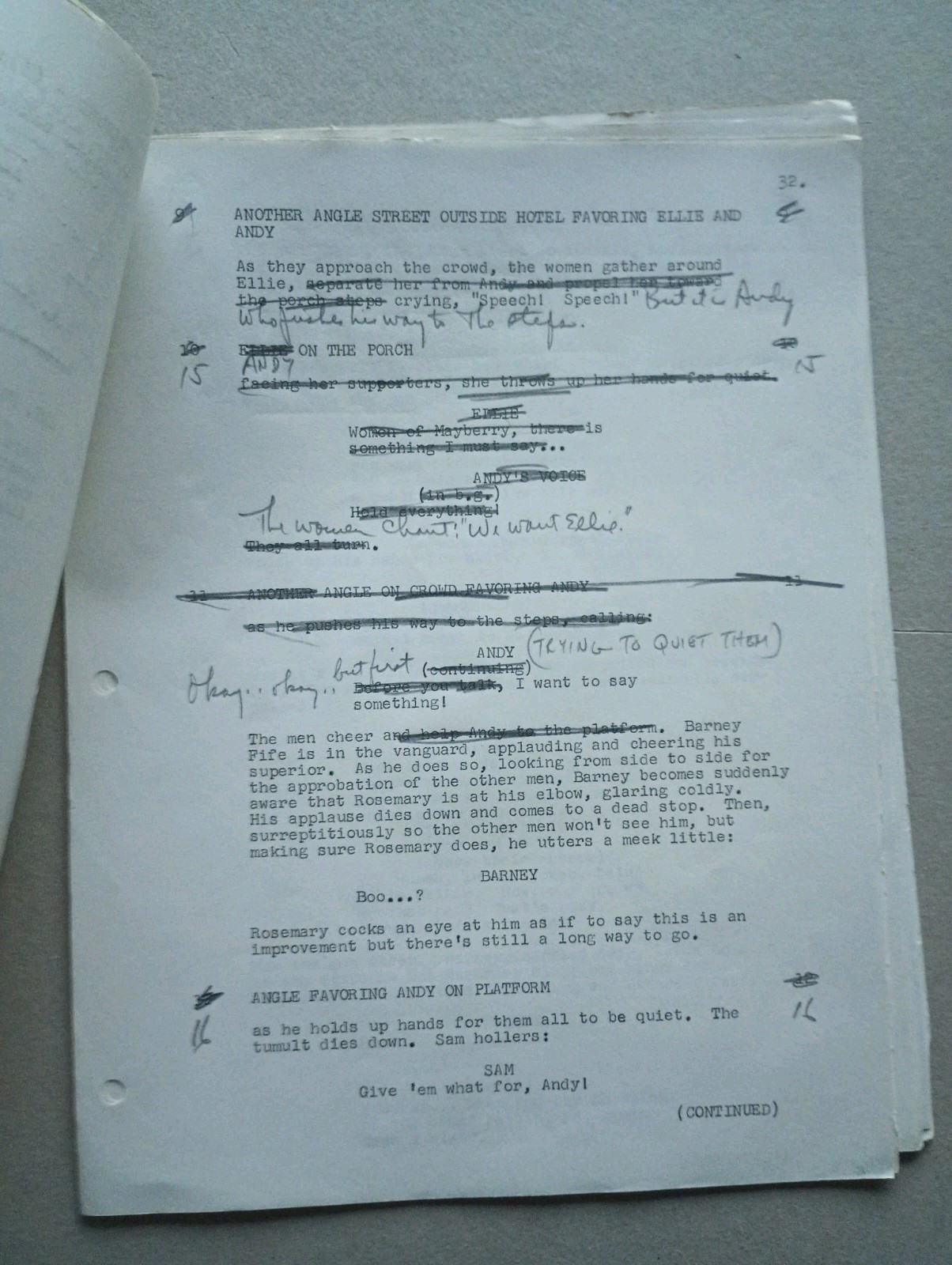 Original ANDY GRIFFITH SHOW TV SCRIPT ‘Ellie for Council’ + Handwritten Notes