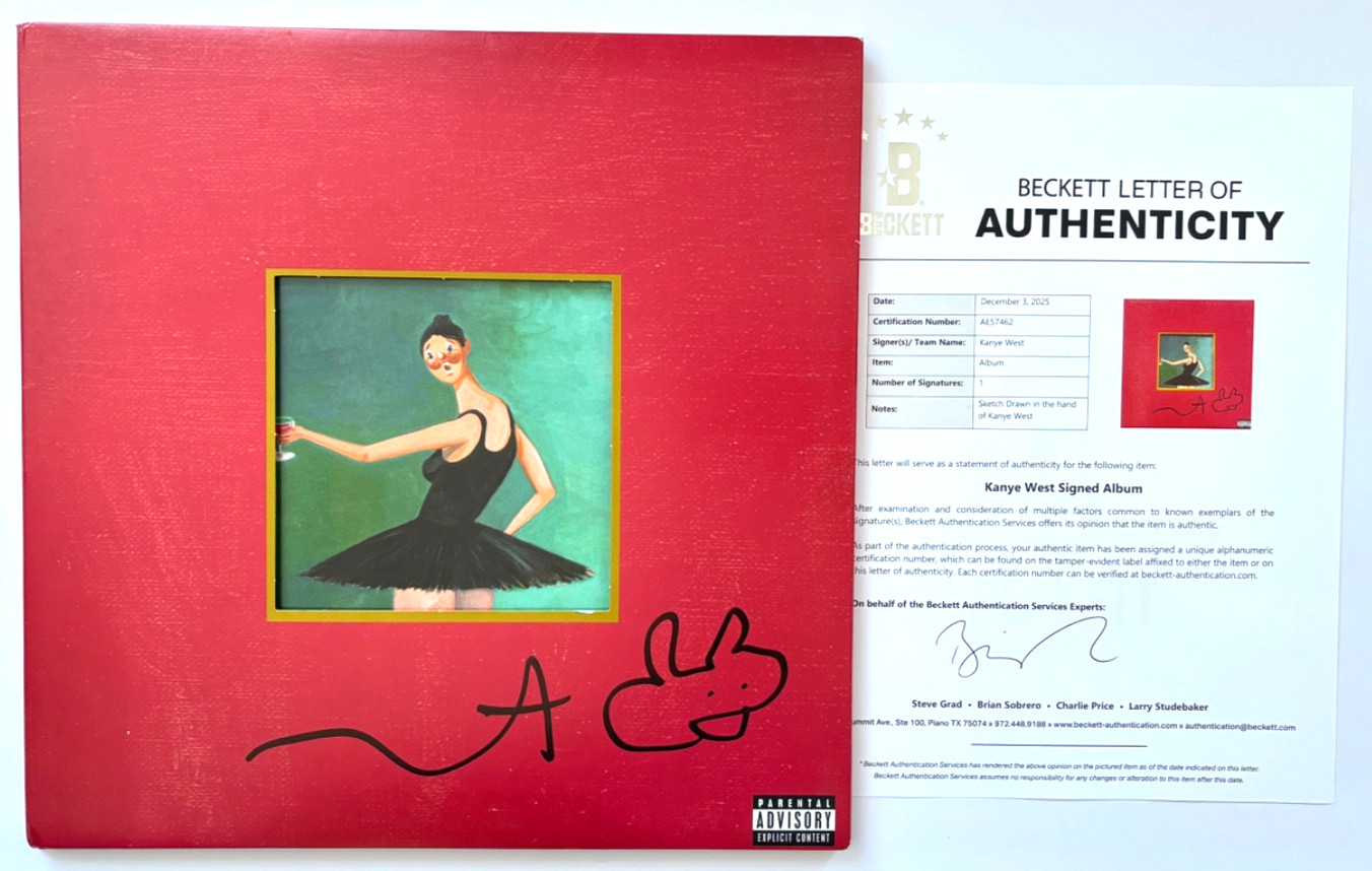 KANYE WEST SIGNED MY BEAUTIFUL DARK TWISTED FANTASY VINYL ALBUM MBDTF BAS SKETCH
