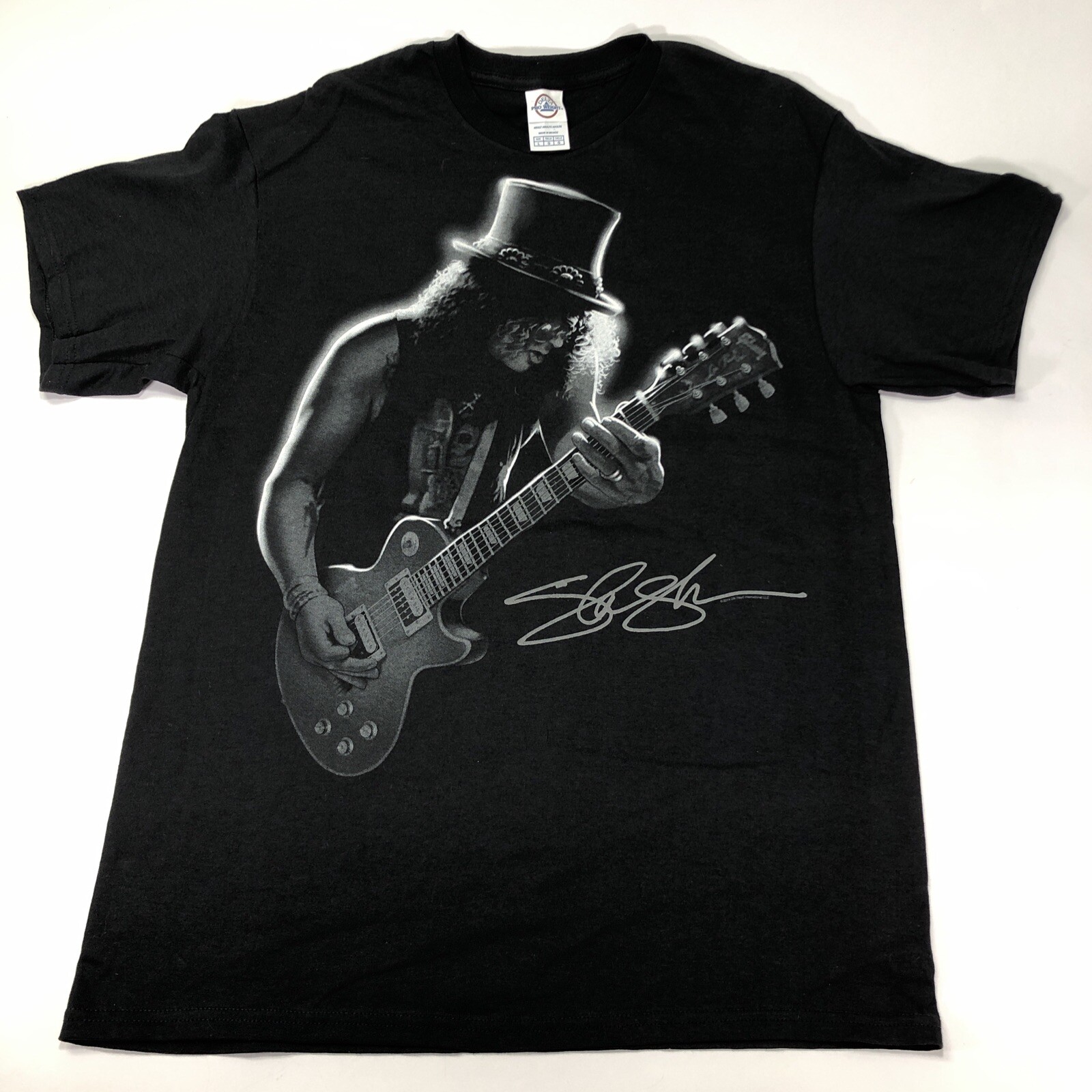 Slash with Les Paul Top Hat 2014 Logo Large Black Shirt Rare Guns N Roses Tee