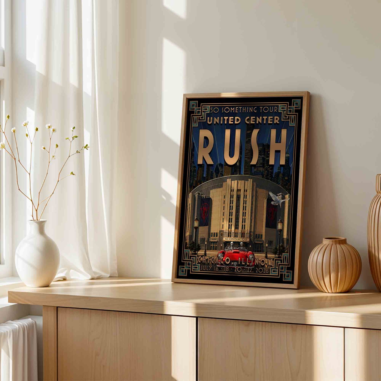 Rush Poster | 50 Something Tour Chicago Concert Art Deco Print