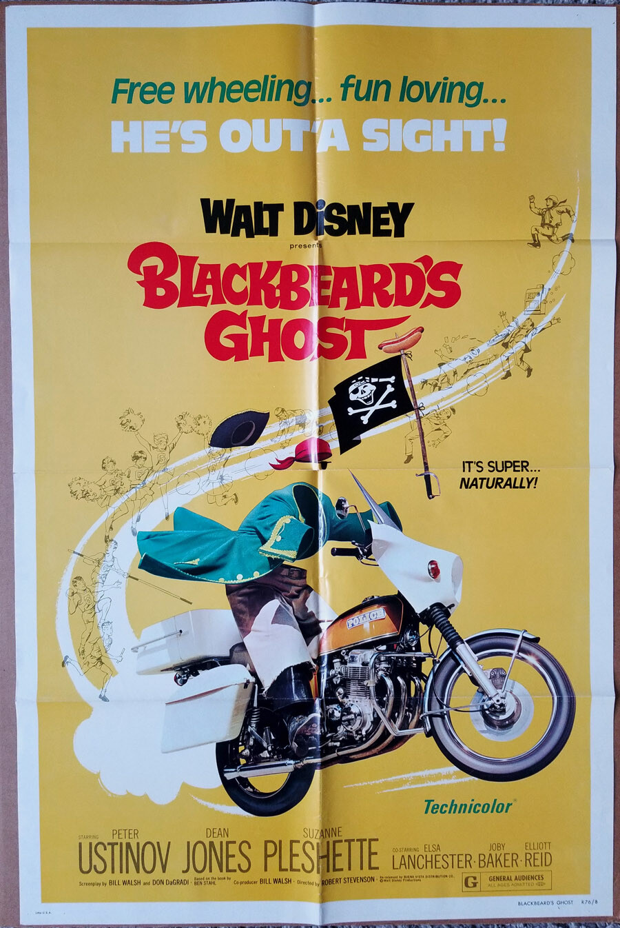 BLACKBEARD’S GHOST MOVIE POSTER 1 Sheet ORIGINAL R1976 FOLDED 27×41 DISNEY