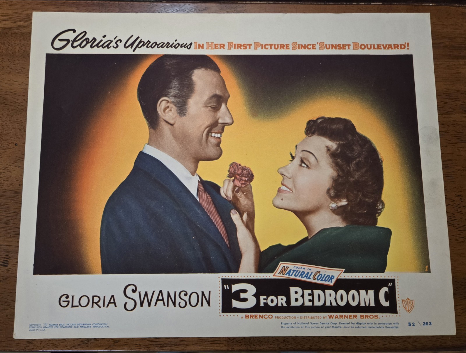 3 For Bedroom C, Original U.S. Lobby Card #1, Gloria Swanson, 1952