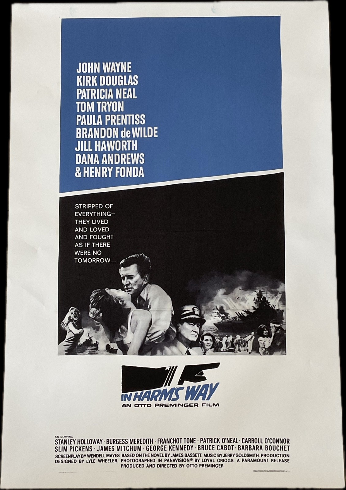 IN HARMS WAY John Wayne Kirk Douglas Technicolor Movie Poster 27 x 42” Excellent