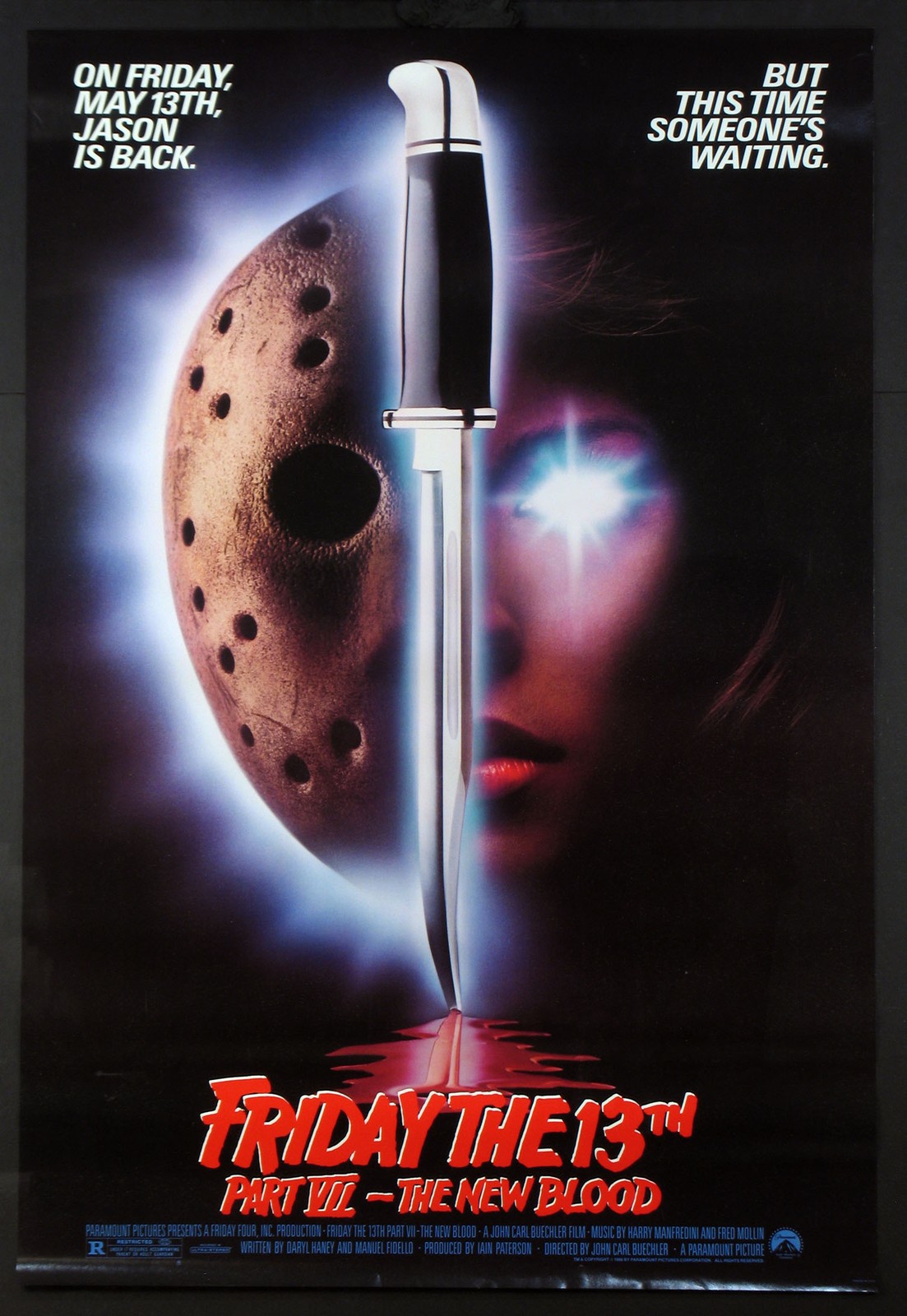 FRIDAY THE 13TH PART 7 VII THE NEW BLOOD SLASHER HORROR 1988 1-SHEET ROLLED