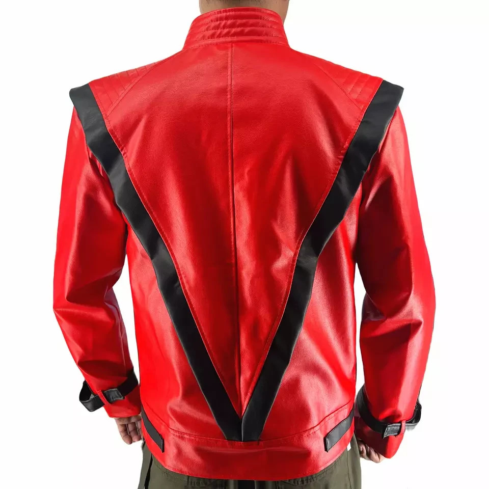 Mens Michael Jackson Thriller Jacket Red Real Sheepskin Leather MJ Cosplay