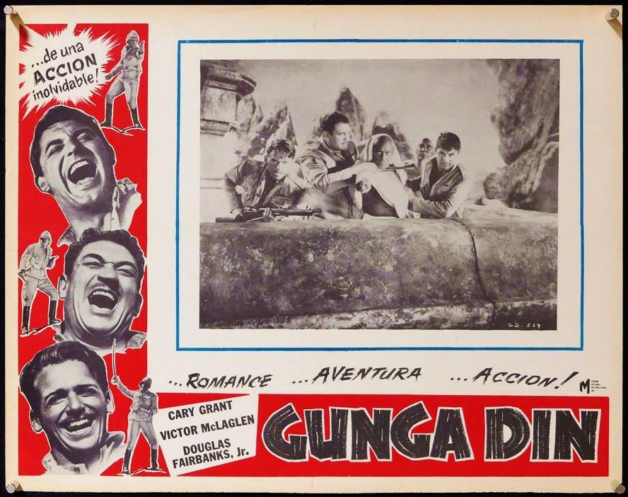 L215 GUNGA DIN Mexican movie lobby card 60s Cary Grant, McLaglen, Fairbanks