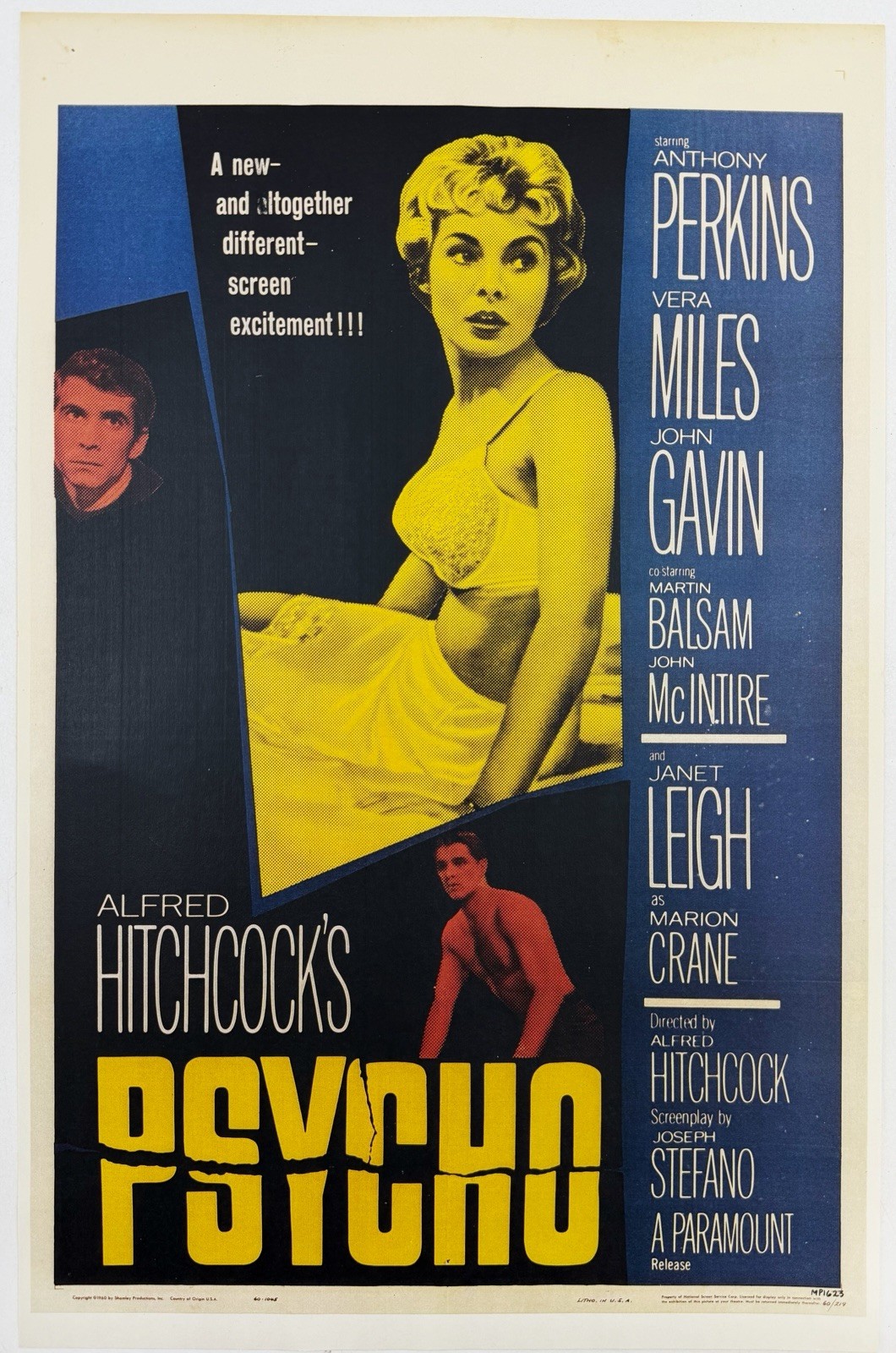 PSYCHO Movie Poster Alfred Hitchcock Horror 1960