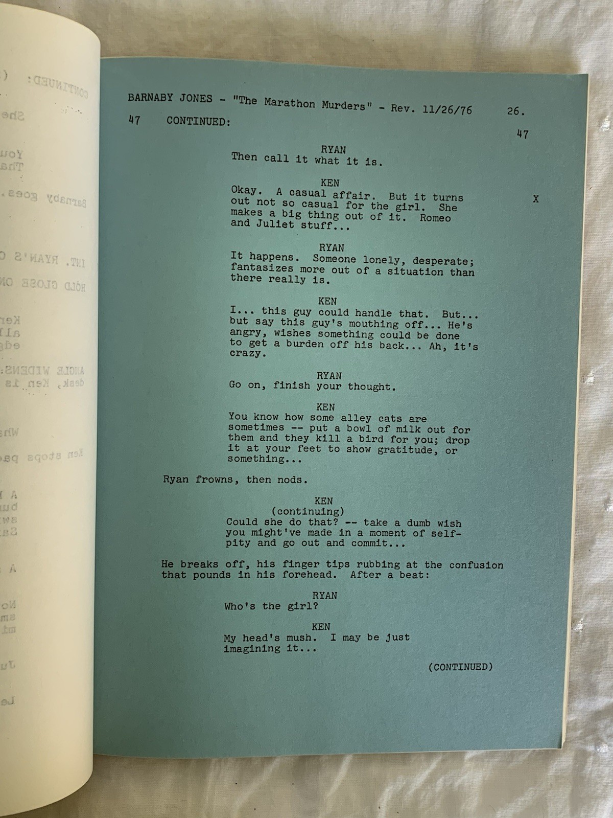 BARNABY JONES / Buddy Ebsen Signed THE MARATHON MURDERS /TV Script