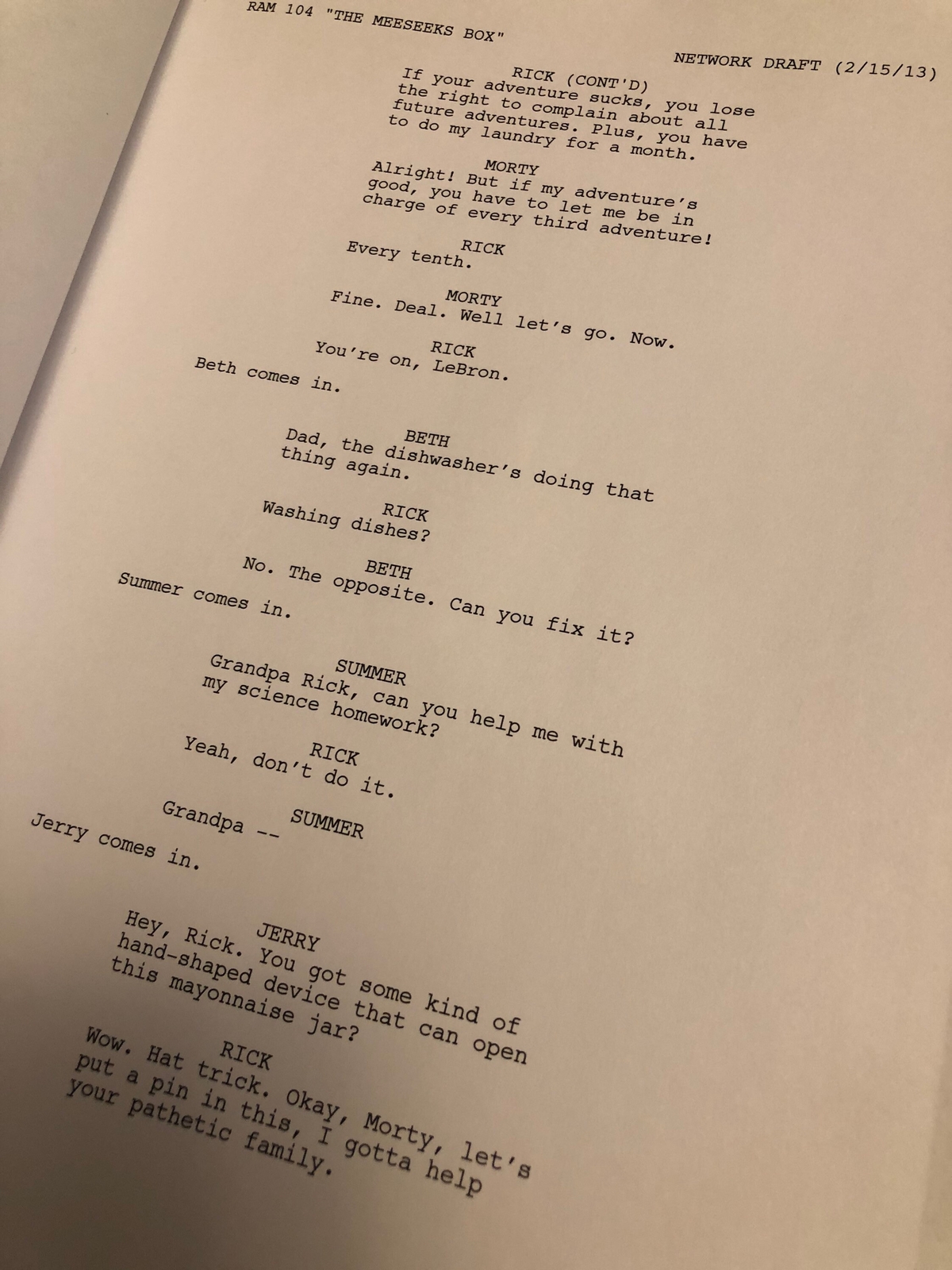 Rick and Morty TV Show Signed Script