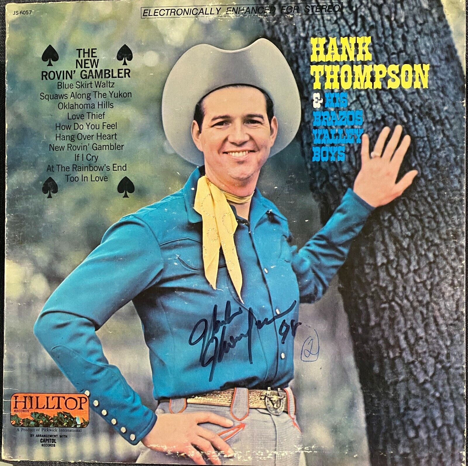 HANK THOMPSON PERFECTLY SIGNED ALBUM COVER WITH JSA COA. THE BEST ON EBAY!