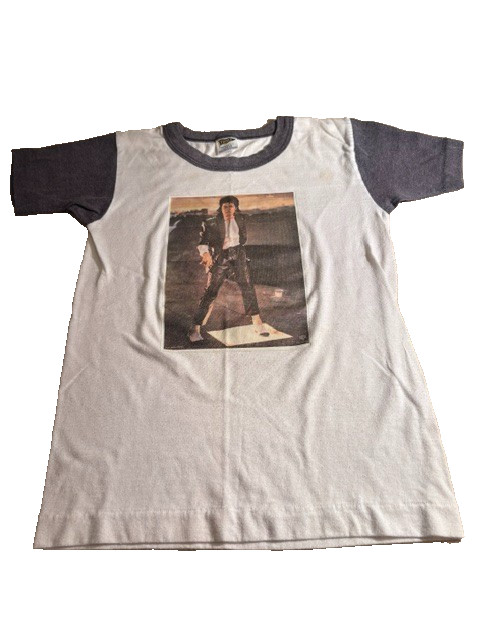 Vintage Michael Jackson Photo Ringer T Shirt Youth L 14-16 Trench USA 1980s