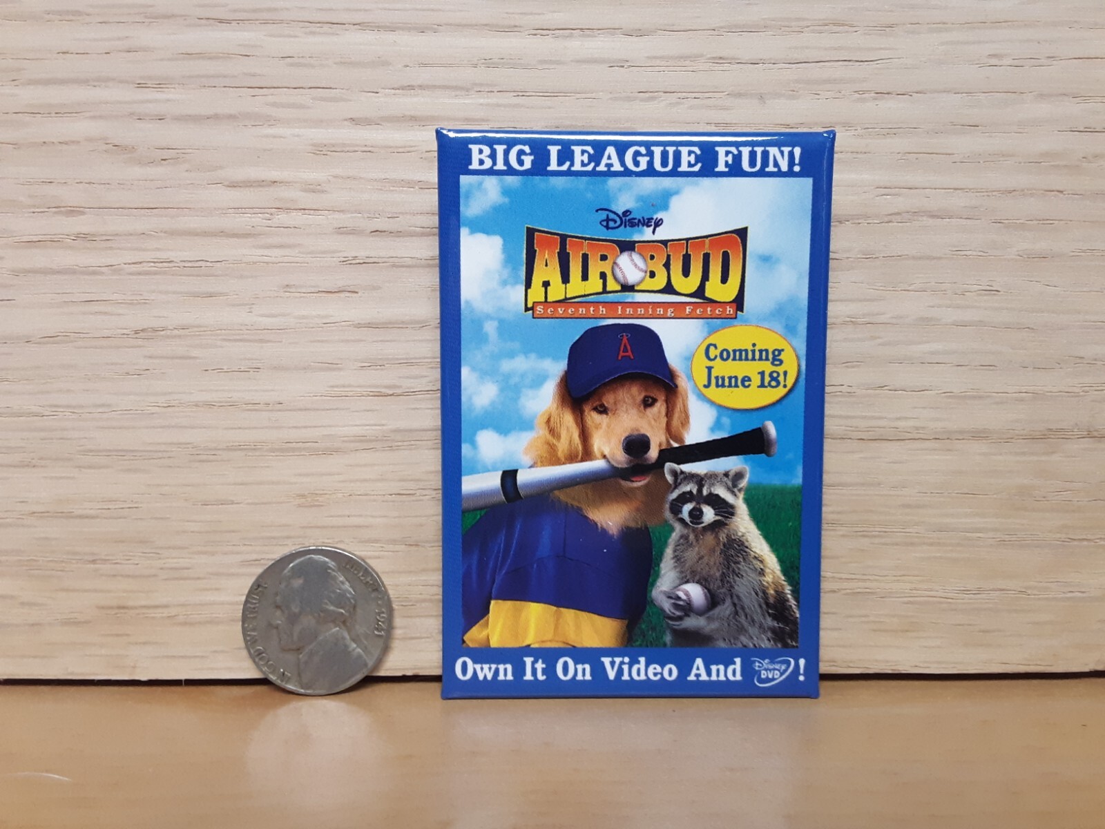 Disney Air Bud Seventh Inning Fetch Movie Promotion Rectangle Pin Button
