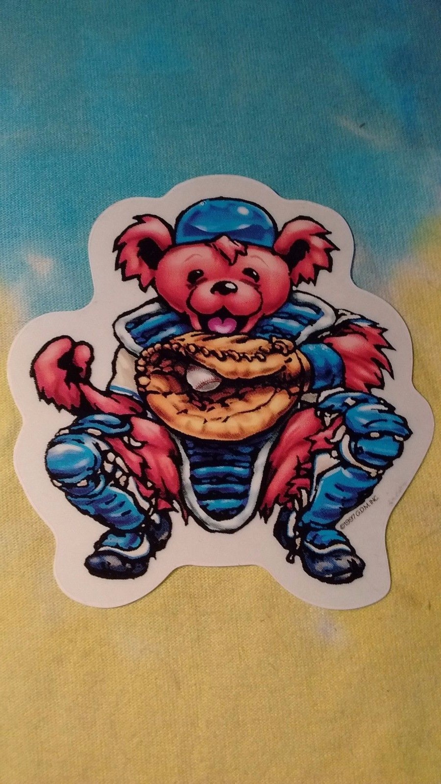 Vintage Grateful Dead Dancing Bear Baseball Catcher 4 Inch Window Sticker