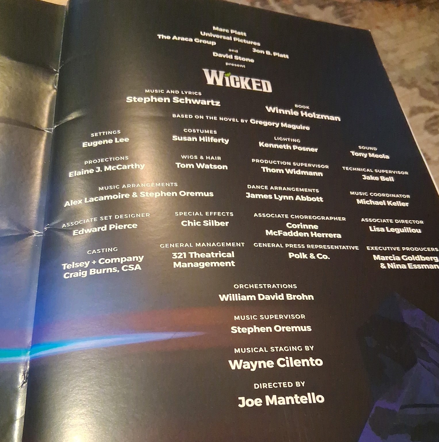 Wicked 2015 Show Program Flyer Theatre Broadway Indina Menzel Kristin Chenoweth
