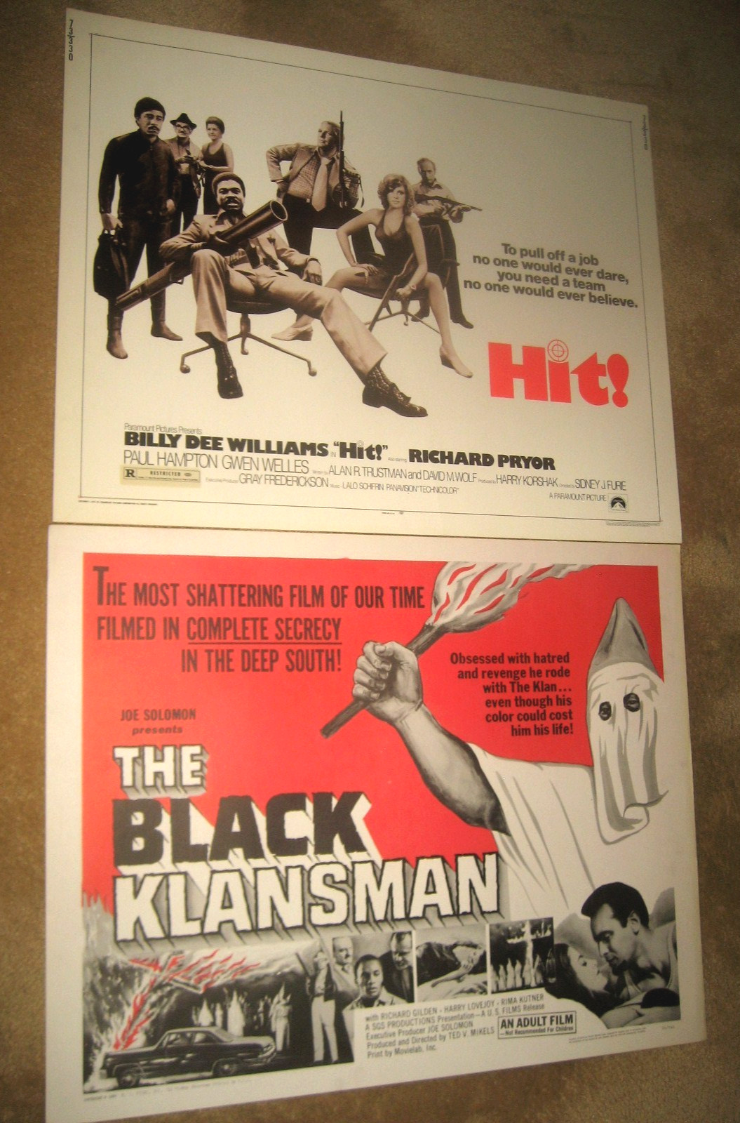 BLAXPLOITATION LOT OF 2 ROLLED HALF SHEETS ! TED V MIKELS