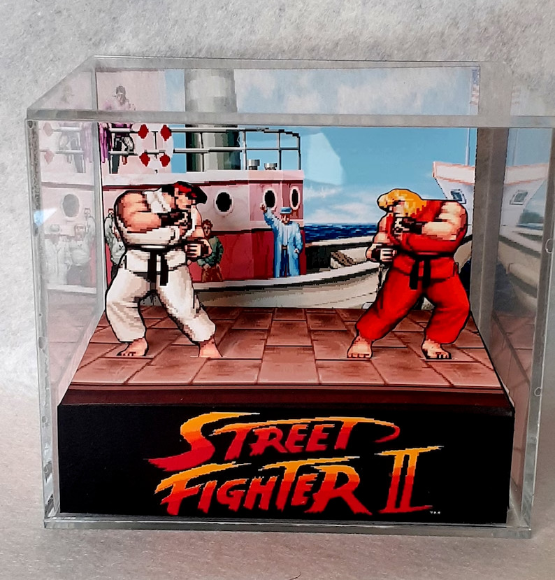 Street Fighter 2 – 3D Cube Handmade Diorama – Video Games – Shadowbox