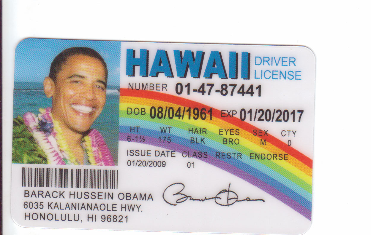 Barack Obama Honolulu HI HAWAII President of the United States Drivers License