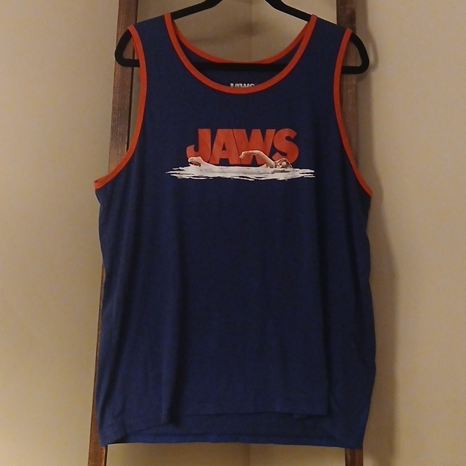 JAWS Movie Blue Graphic Tank Top Shirt w/ Red Trim, Size XL (46-48)