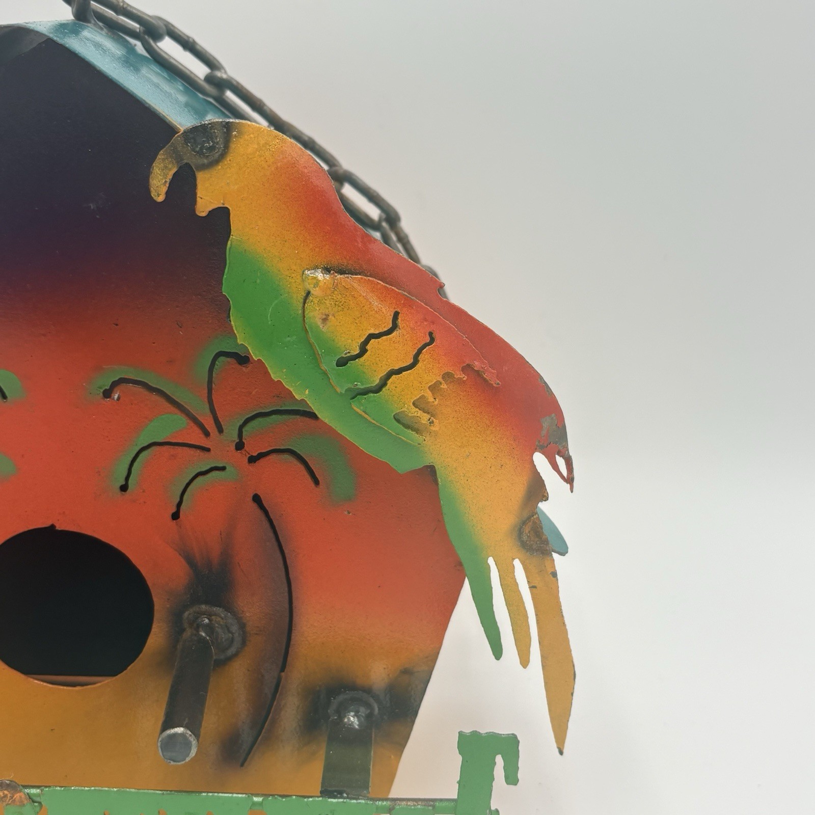 Welded Metal Margaritaville Bird House Sign Parrot Jimmy Buffet Palm Tree Beach