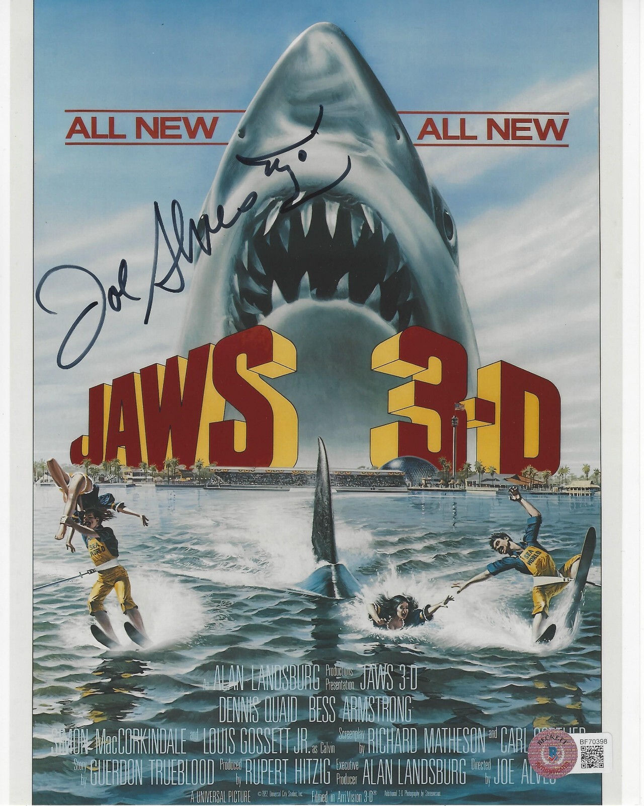 JOE ALVES SIGNED JAWS 3-D 8×10 POSTER PHOTO MOVIE SET DESIGNER 1 BECKETT BAS COA