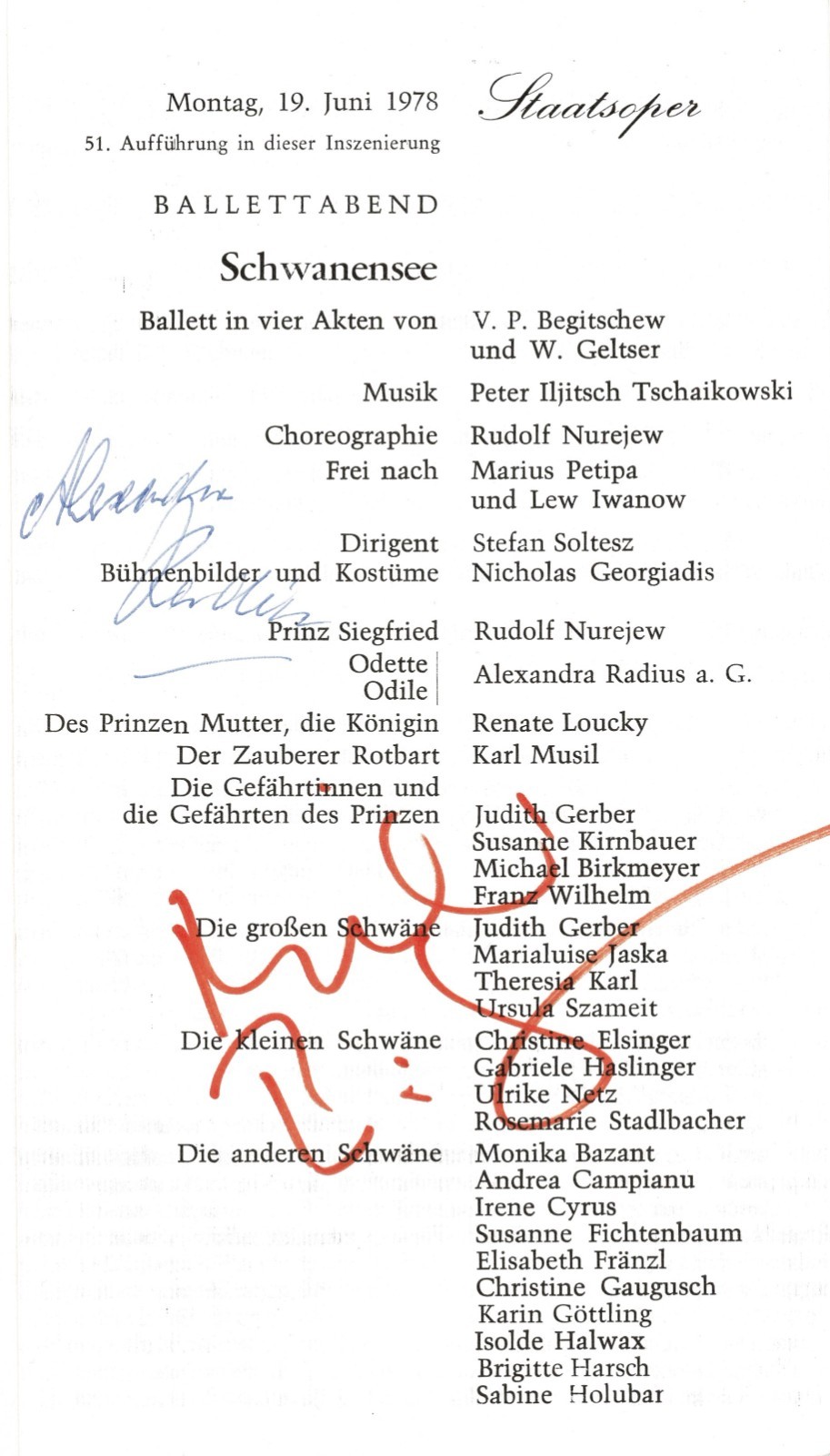 Autograph Rudolf Nureyev & Alexandra Radius Signed Ballet Program 1978 CoA