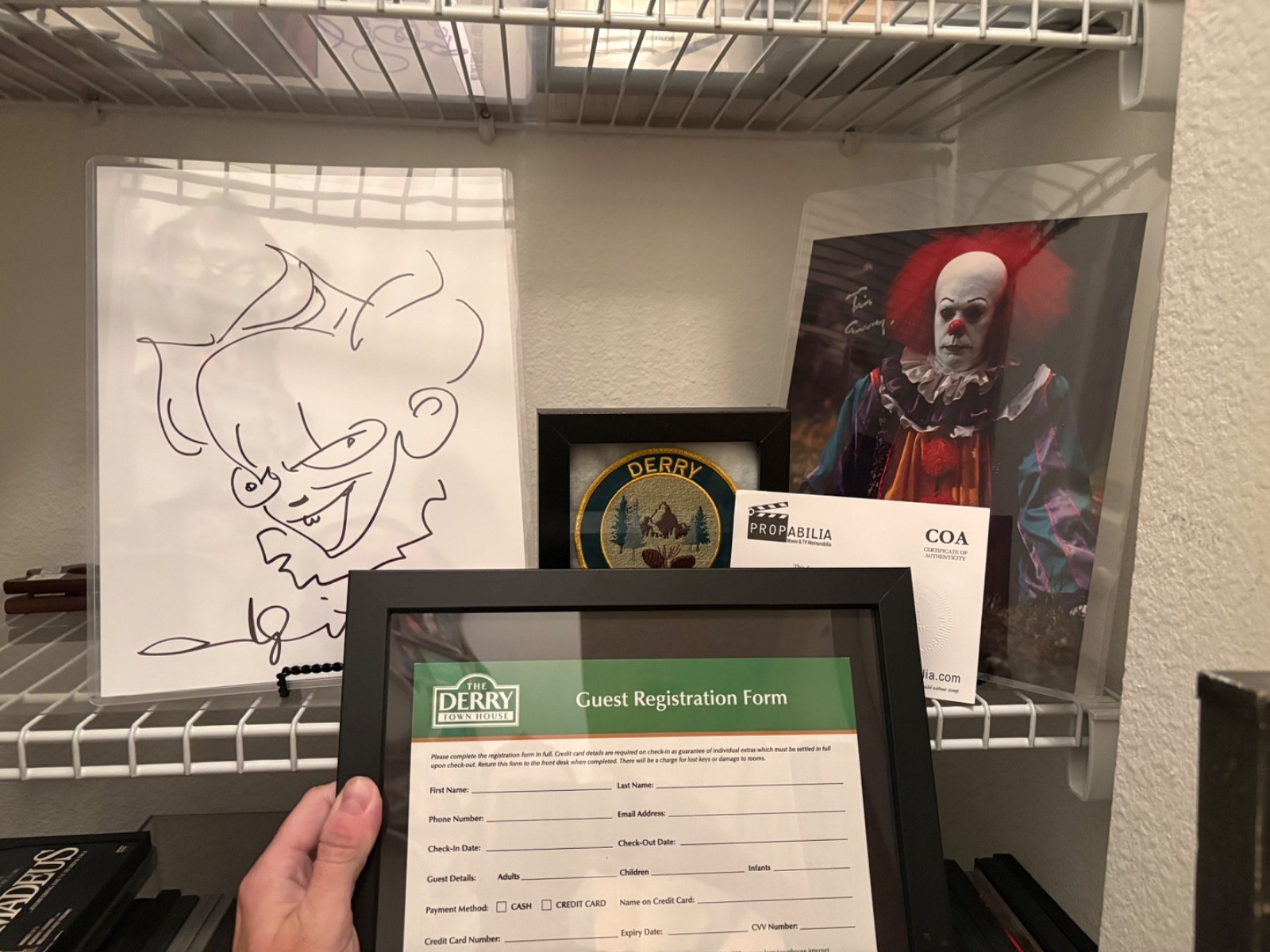 IT Chapter 2 PENNYWISE DERRY TIM CURRY AUTO ANDY MUSCHIETTI DRAWING PROPS LOT