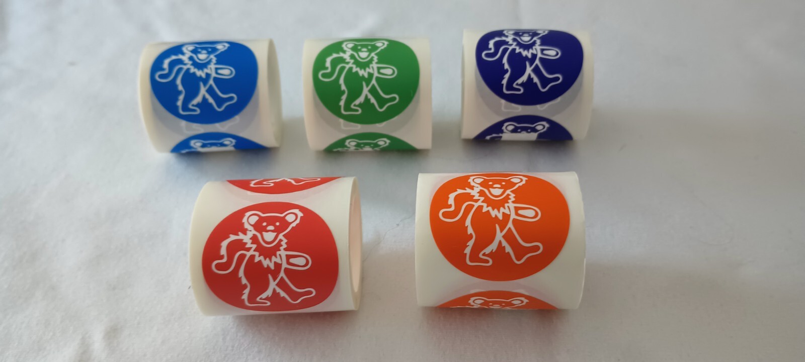 5 Rolls ( 100 each of 5 colors ) Grateful Dead Dancing Bear 1.5 inch Stickers