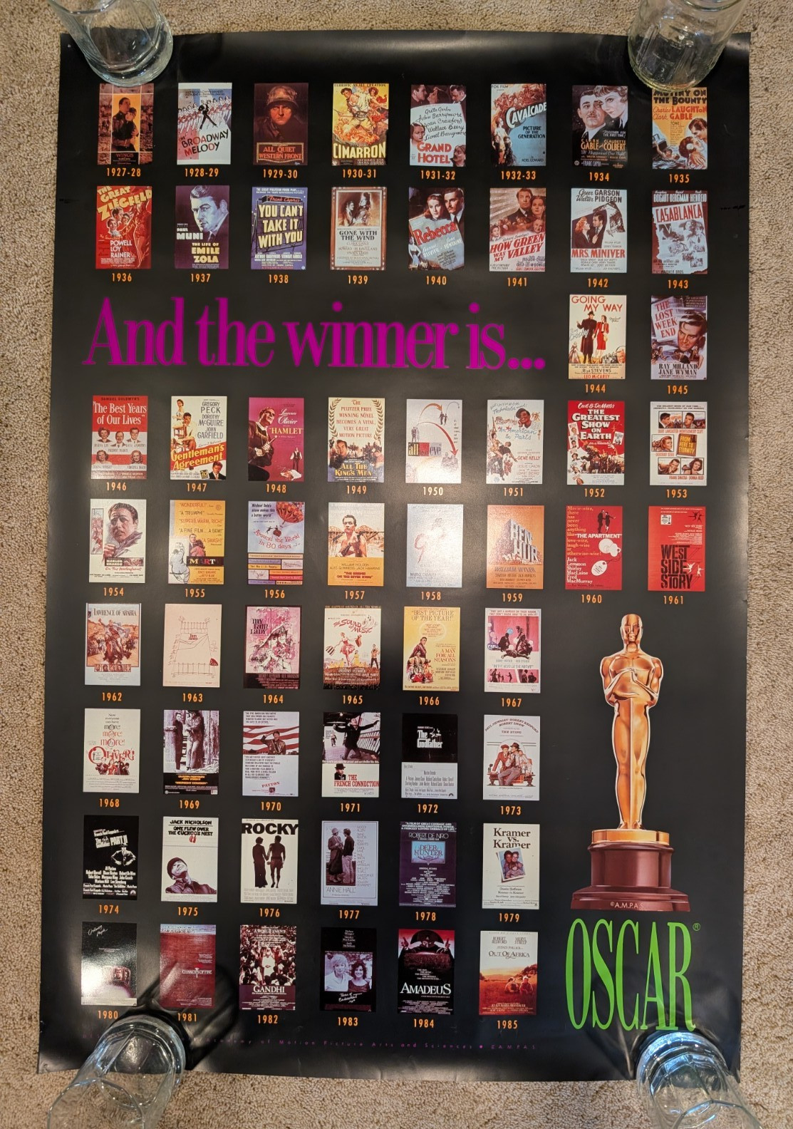 Oscar Winner Movies Rocky Godfather Deer Hunter Amadeus 24″ x 36″ Poster 1985