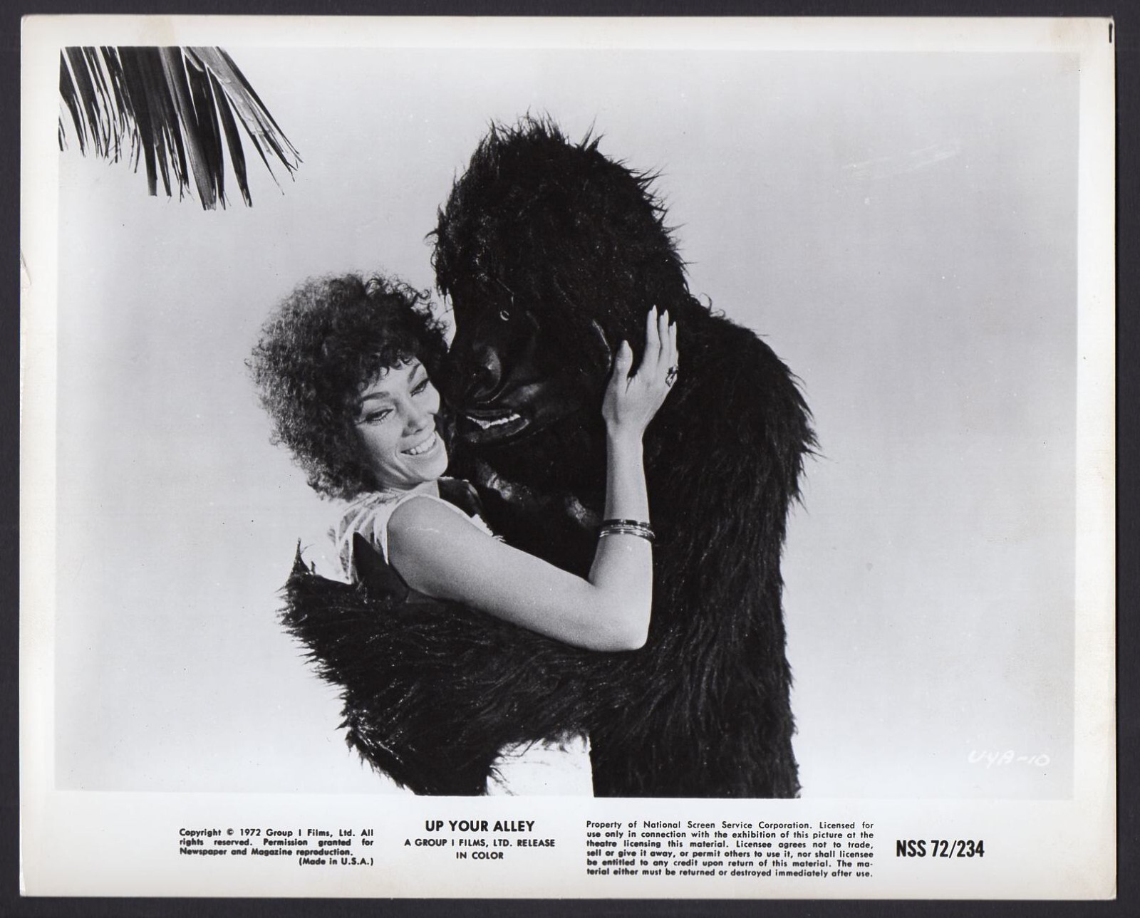 Woman Hugs Gorilla costumed actor UP YOUR ALLEY sexploitation film ORIG PHOTO