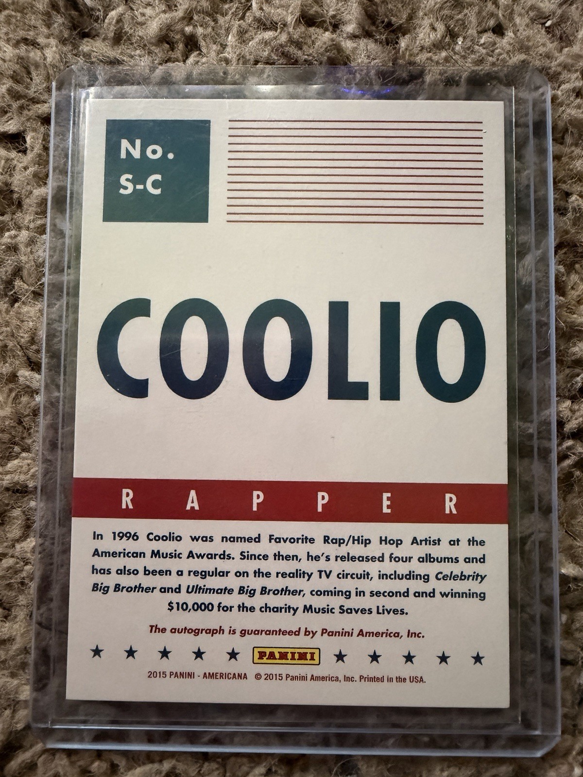 Coolio Autograph Collectible Card Authenticated By Panini America, Inc.
