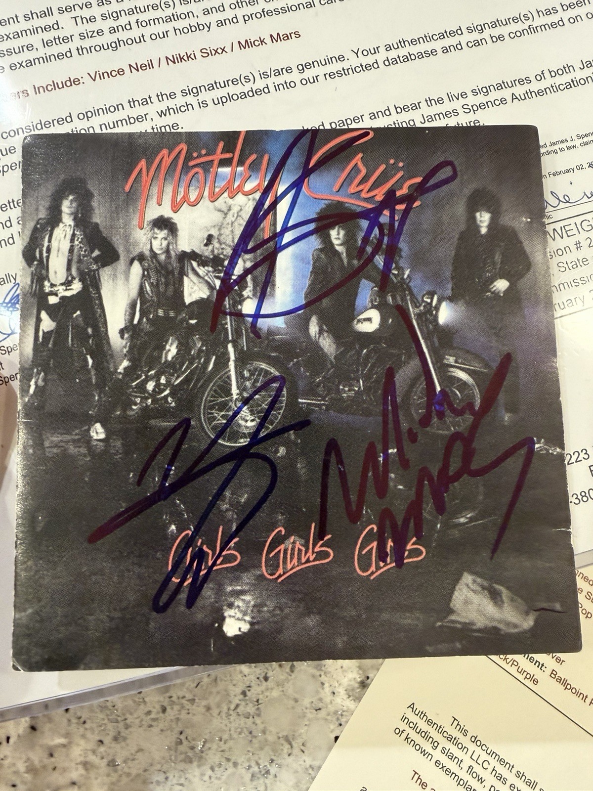 Motley Crue Signed GIRLS GIRLS GIRLS With JSA Letter