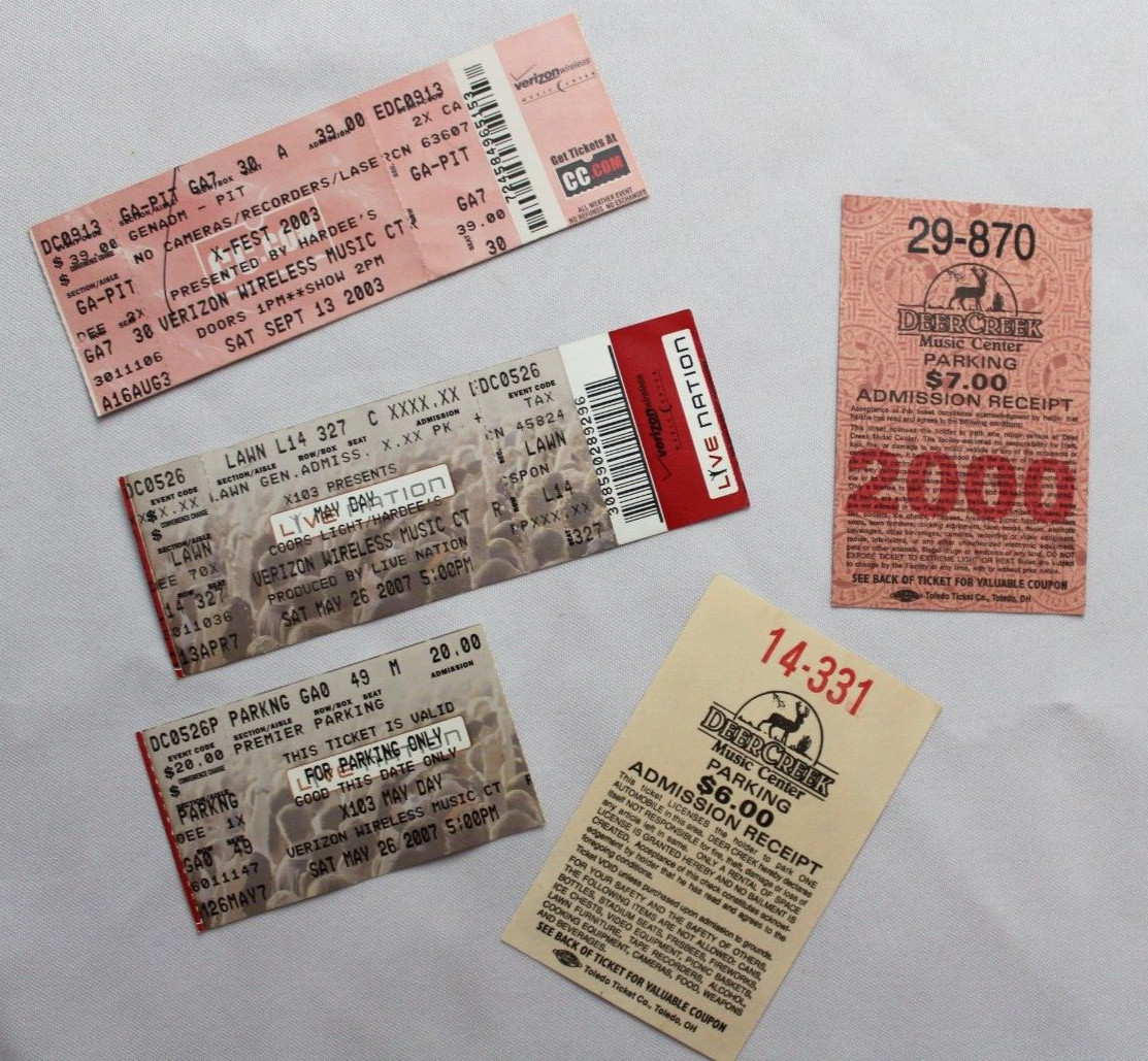 LOT OF VINTAGE CONCERT TICKETS & STUBS AND ADMISSION VERIZON X FEST MAY DAY