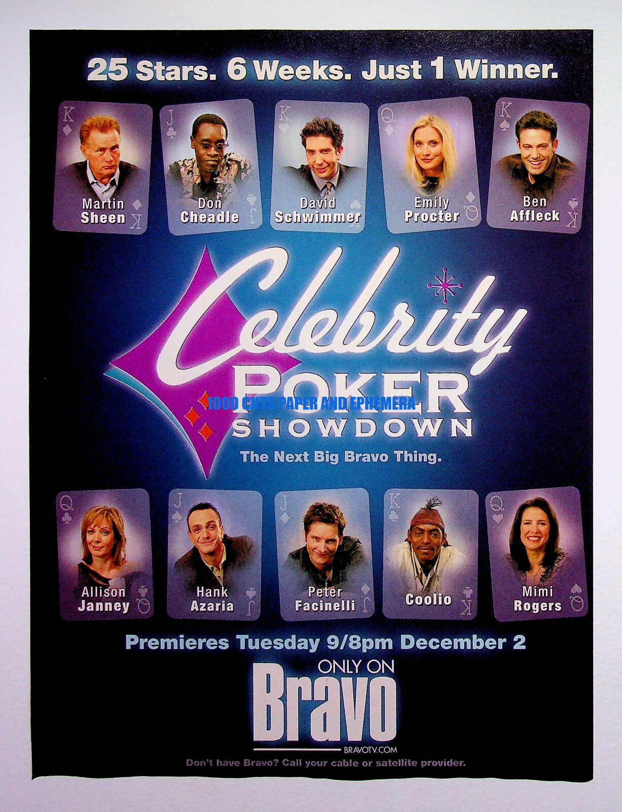 Celebrity Poker Showdown Bravo TV Channel 2003 Print Magazine Ad Poster ADVERT