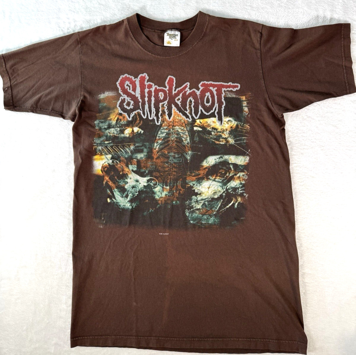 Vintage 2001 Slipknot Iowa 2 Sided Brown Shirt LG Tennessee River Gold Label USA