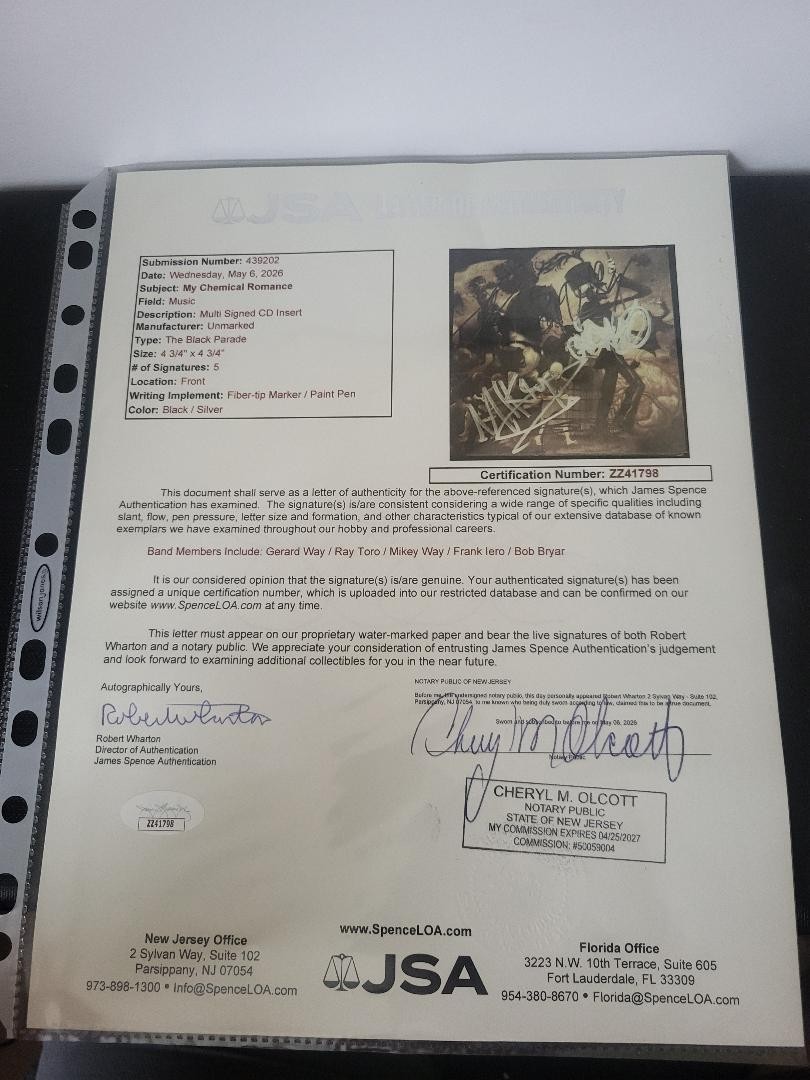 RARE MY CHEMICAL ROMANCE SIGNED COMPLETE BAND CD COVER INSERT JSA COA GERALD WAY