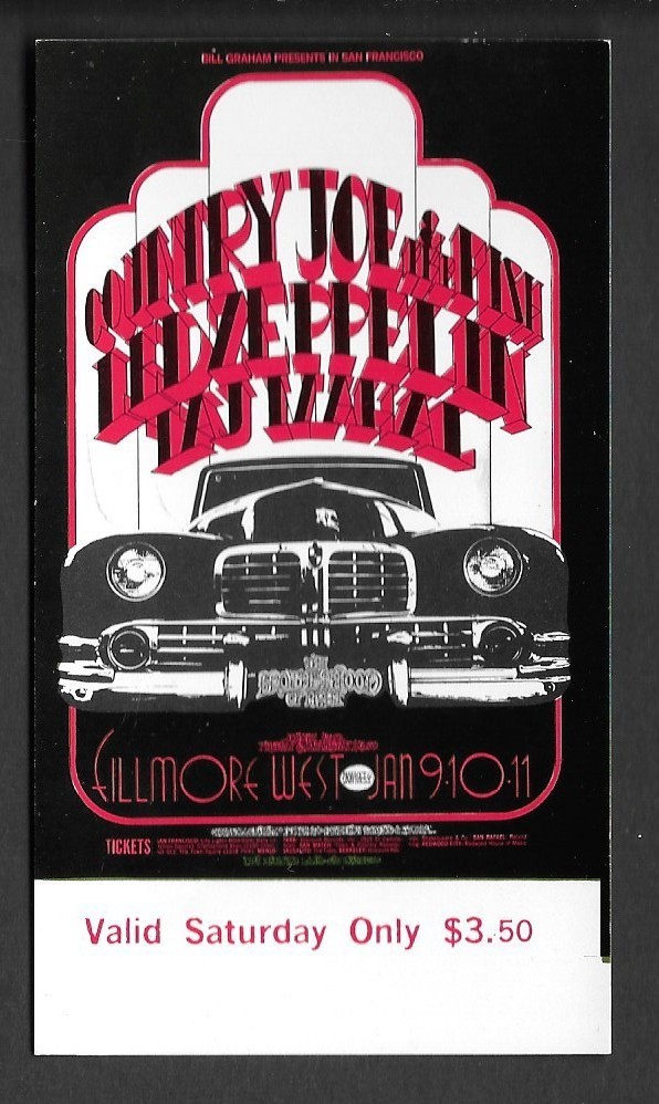 LED ZEPPELIN Country Joe Taj Mahal Original Fillmore Concert Ticket 1969 SF