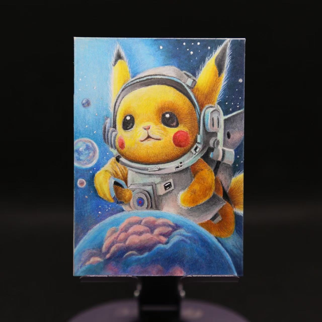 Pikachu Astronaut Pokemon 【Color Pencil】 1/1 Hand Drawn Sketch Card By YeMao